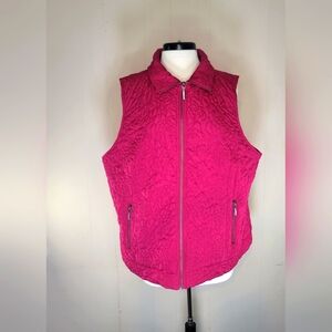 CJ Banks Vest 1X Women Quilted Mock Zipper Pocket Fuchsia pink Paisley Pattern